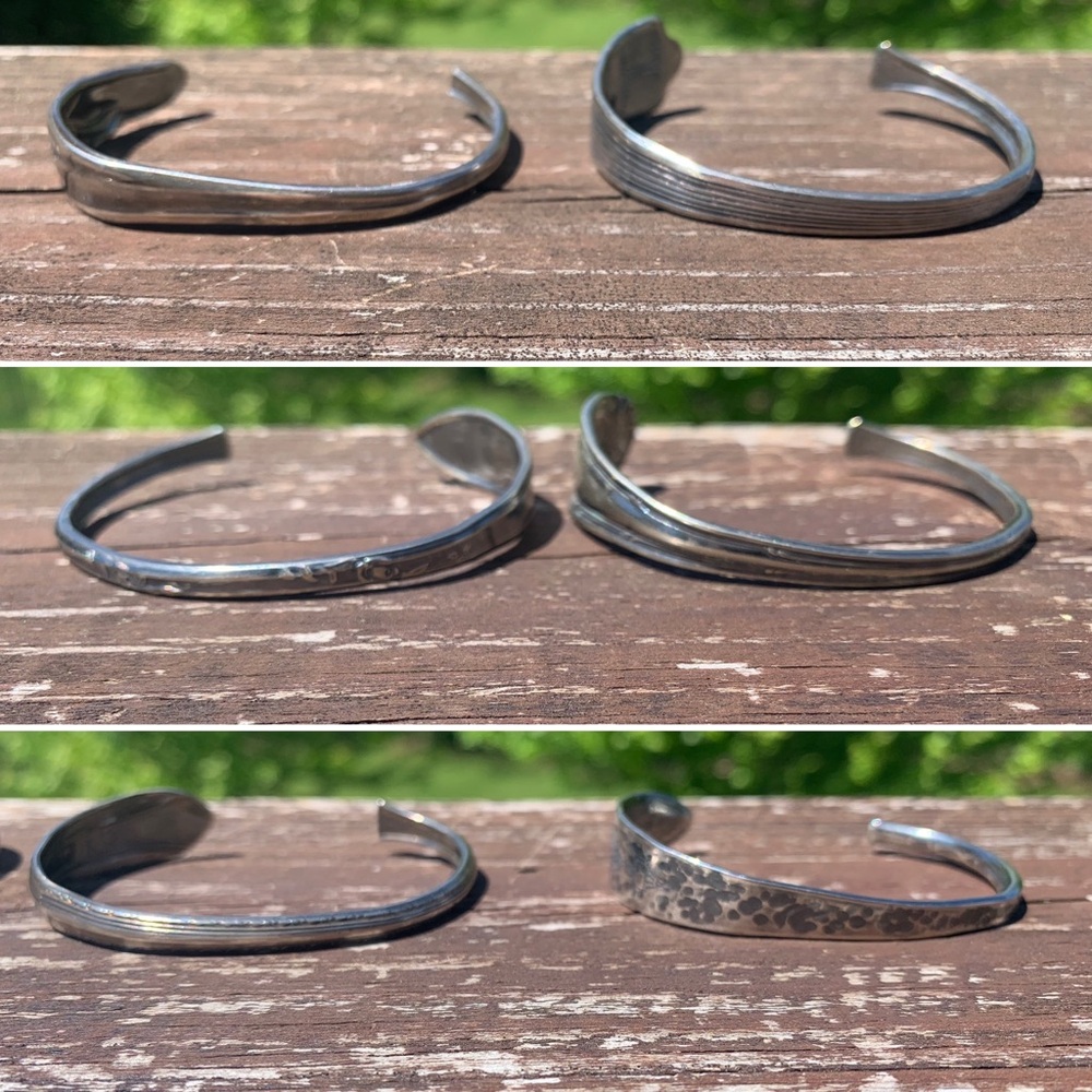 Six Spoon Bracelet Cuff Lot Handmade Artisan Vintage Antique